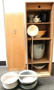 茶道具　茶器　セット　一式　茶碗/建水/棗/香合/茶杓/柄杓/蓋置　陶器　高さ53.5㎝　まとめて