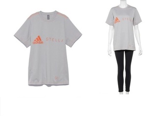 定価1.1万 adidas by Stella McCartney コラボ ゆったり♪オーガニックコットン ロゴ Tシャツ チュニック ライトグレー M OT 新品同様