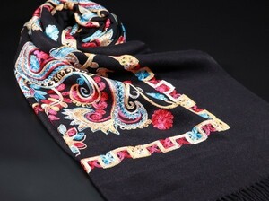 WINTER PASHMINAS◆KW-S800 極上 カシミア 厚手 刺繍【ブラック/Asian Paisley A】大判 ストール/マフラー Cashmere Scarf/ Stall