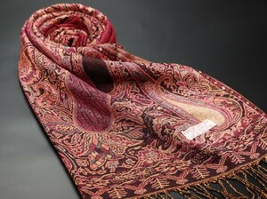 WINTER PASHMINAS◆KV-3446 極上 カシミア 金糸 厚手【ボルドー系/paisley】大判 ストール/マフラー Scarf/ Stall