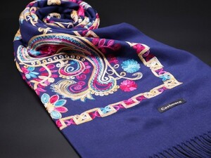 WINTER PASHMINAS◆KW-S811 極上 カシミア 厚手 刺繍【ネイビー/Asian Paisley】大判 ストール/マフラー Cashmere Scarf/ Stall