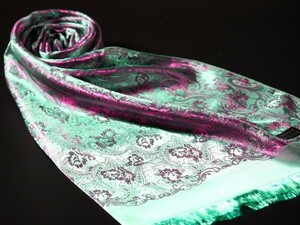 WINTER PASHMINAS◆KV-5102 極上 シルク【グリーン/ピンク系/Gorgeous Flower】大判 ストール/スカーフ 冬 Scarf/Stall