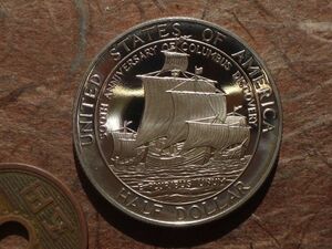 アメリカ　50Cents 記念貨　白銅張り銅　1992年S　KM#237　(30.7mm, 11.1g) 500th Anniversary of Columbus Discovery