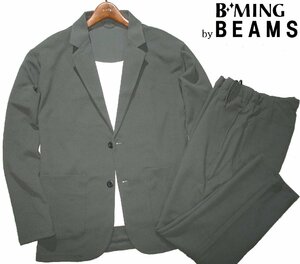 新品ラス1 M 定価1.98万 ビームス B:ming by BEAMS ストレッチ スーツ テーラードジャケット パンツ ジャージー風 グレー オリーブ メンズ