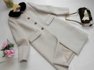  Nolley's Nolley"s* mink fur attaching * luxury . wool coat * size 36/S/74~80* beige color *63,800 jpy. . goods *