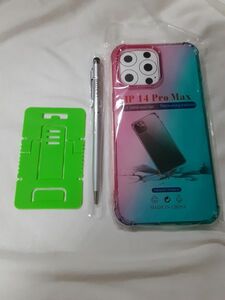 iPhone 14 Pro Max ケース クリア TPU シリコン グラデーション色 人気 (ピンクグリーン)