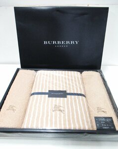 C289◆未使用 Burberry バーバリー バスタオル 60×120cm フェイスタオル 34×75cm 綿100％ ベージュ 西川産業株式会社 タオル 3枚セット