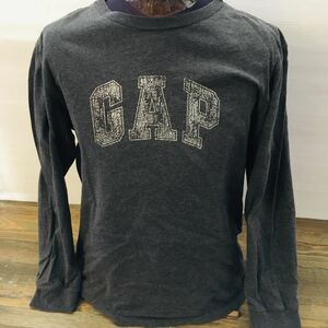 アメリカ古着　ギャップ　GAP ユースXL ビッグロゴ　ロンT チャコール