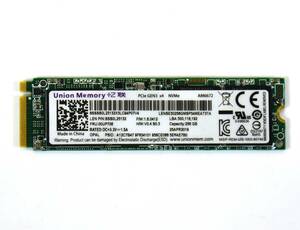 Union Memory (Lenovo純正品)/ M.2 2280 NVMe SSD 256GB /健康状態100%/累積使用182時間/動作確認済み, フォーマット済み/中古品