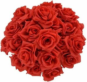 レッド バラ 造花 50本 直径8cm 母の日 プロポーズ 結婚式 誕生日 お祝い 演出にローズ 装飾 DIY材料 レッド