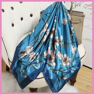  silk Touch blue large size scarf satin head scarf neck scarf scarf travel office back scarf 