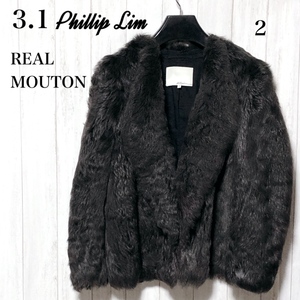 3.1 Phillip Lim мутон меховое пальто 2/s Lee one Philip обод мех / кожа ягненка / настоящий кожаный жакет / Short 