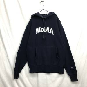 JZ0046★MOMA / Champion : リバースウィーブ スウェット プルオーバーパーカー★M★ネイビー系 チャンピオン 