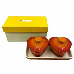 ★【LE CREUSET/ル・クルーゼ】プチ ラムカンダムール ハート チェリーレッド ココットペアセット 耐熱容器 食器セット 元箱付き★