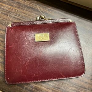 td 1211 希少 CELINE がま口 口金 サルキー 馬車 ロゴ金具 コンパクトウォレット ミニ財布 レザー ボルドー 赤 セリーヌ ヴィンテージ