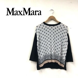 D2409-G◆美品◆max mara weekend マックスマーラウィークエンド シャツ◆sizeS 柄 レディース ブラック グレー ブラウス 長袖 ニット 模様