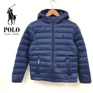 D2379-F◆ POLO RALPH LAUREN ポロラルフローレン ダウンパーカー フーディ ジャケット ◆ sizeM キッズ ナイロン100 ネイビー 古着 秋冬