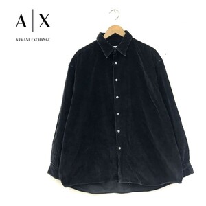 D2303-N◆old◆ A|X ARMANI EXCHANGE アルマーニエクスチェンジ ベロアシャツ 長袖 大きめ 厚手 ◆ sizeL ブラック 黒 コットン100