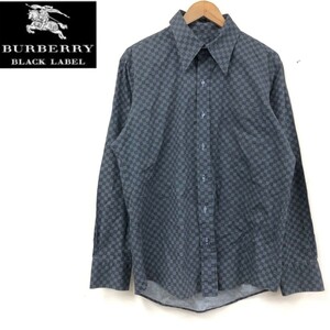 D1911-F-N◆ BURBERRY black label バーバリーブラックレーベル 長袖シャツ ◆ size3 コットン100 ブラック 古着 メンズ 秋冬