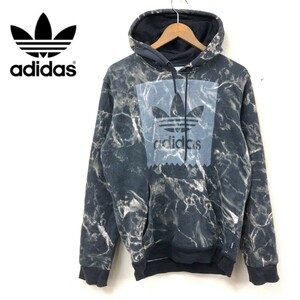 D1928-F-N◆ adidas アディダス パーカー フーディ ◆ sizeS コットン ポリエステル ブラック 総柄 古着 メンズ 秋冬 ロゴプリント