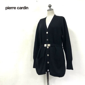 D1702-N◆vintage◆ pierre cardin ms bergdorf goodman ピエールカルダン 長袖カーディガン ニット ◆ ロゴプレート ボタン ブラック 黒