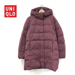 D1716-N◆美品◆ UNIQLO ユニクロ シームレスダウンショートコート レディース ◆sizeL ボルドー ナイロン100 アウター