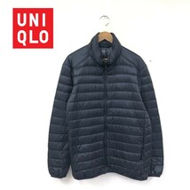 D1736-T-N◆UNIQLO ユニクロ ダウンジャケット ロングスリーブ ジップアップ ステッチ 無地◆sizeXL ブラック メンズ トップス ナイロン100_画像1