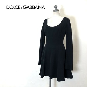 D2019-O-S◆良品◆イタリア製◆ DOLCE&GABBANA ドルチェ&ガッバーナ フレアワンピース 長袖◆size40 ブラック 黒