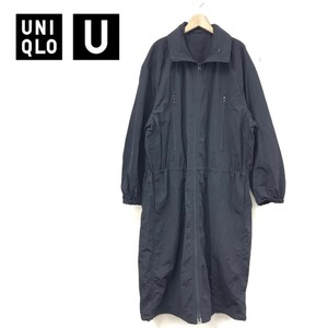 D1836-R◆UNIQLO U ユニクロユー ナイロンロングコート◆サイズL メンズ ユニセックス可 ライトアウター ジップアップ 秋冬 ブラック 黒