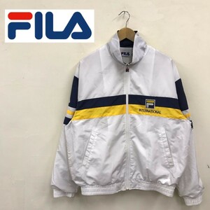 N2646-R◆FILA フィラ ジップアップナイロンジャケット◆サイズXL メンズ 紳士 ライトアウター 裏起毛 秋冬 スポーツ トライカラー 白