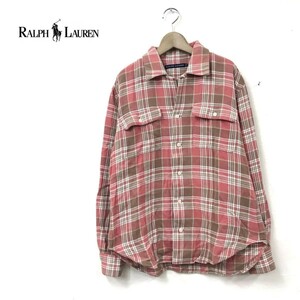 N714-N◆old◆ RALPH LAUREN ラルフローレン 長袖シャツ 開襟 フランネル レディース ◆ size9 レッド系 チェック コットン100