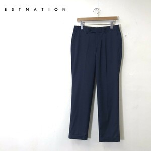 N1808-U◆ESTNATION エストネーション スラックス ポケット有り ヒッコリー ストライプ オフィスカジュアル きれいめ◆size46 ブルー系 毛