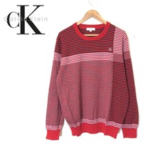 N2243-F-N◆ Calvin Klein GOLF カルバンクラインゴルフ ニット セーター ◆ sizeLL ウール アクリル レッド ボーダー 古着 メンズ 秋冬_画像1