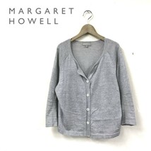 D220-M◆MARGARET HOWELL マーガレットハウエル カーディガン ◆size２ リネン コットン グレー レディース_画像1