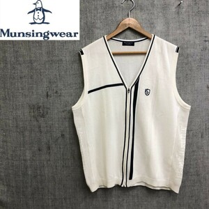 N353-F◆ Munsingwear マンシングウェア ニットベスト ジップアップ ◆ sizeLL コットン アクリル ホワイト 古着 メンズ 秋冬 ゴルフウェア