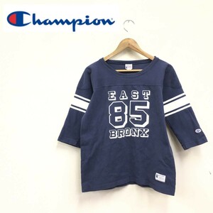 N1268-F-N◆ Champion チャンピオン トレーナー スウェットシャツ vintageタグ 復刻 ◆ sizeM コットン100 ネイビー ロゴプリント 古着