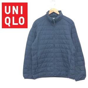 N2542-F◆ UNIQLO ユニクロ ダウンジャケット ジップアップブルゾン トップス ◆ sizeL ナイロン100 ネイビー 古着 メンズ 秋冬