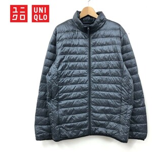 D922-J-N◆UNIQLO ユニクロ ダウンジャケット◆メンズ ダウンコート サイズL グレー グレンチェック調 総柄 ダウン90% フェザー10% 防寒