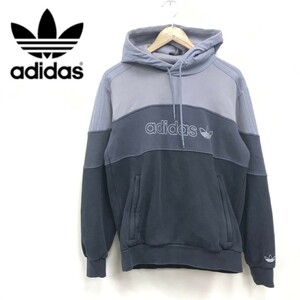 D1264-F◆ adidas アディダス パーカー フーディ ◆ sizeS コットン ポリエステル グレー ブラック 古着 メンズ 秋冬 ロゴプリント