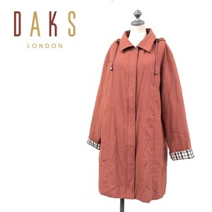 D868-U-N◆DAKS ダックス キルティングジャケット ロング 膝丈 ポケット有り 取り外し可能フード カジュアル◆size11AR 赤茶 ポリエステル