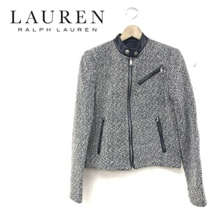 D843-R-N◆LAUREN RALPH LAUREN ローレンラルフローレン ジップアップツイードジャケット◆サイズ2 155 レディース レザー 革 ブラック