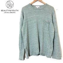 D1331-F-N◆ BEAUTY & YOUTH UNITED ARROWS ビューティーアンドユース ニット セーター ◆ sizeL リネン100 グリーン 古着 秋冬_画像1