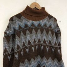 D581-T◆ZARA ザラ ロングスリーブニット ハイネック リブ 総柄 プルオーバー◆sizeXL ブラウン メンズ トップス 秋冬 ウール_画像3