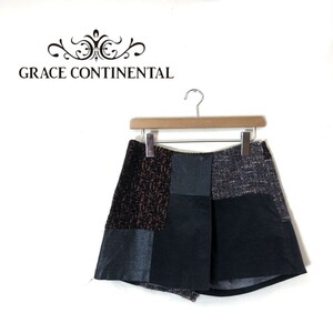 D793-O-N◆良品◆日本製◆ GRACE CONTINENTAL グレースコンチネンタル キュロット スカート パンツ ミニ コーデュロイ◆size36 ブラック 黒