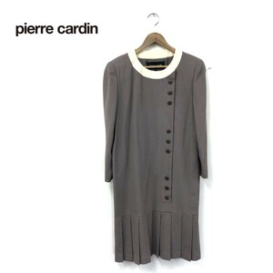 D315-T-N◆pierre cardin ピエールカルダン スーツ ワンピース クルーネック ステッチ 無地◆size9 ベージュ レディース トップス