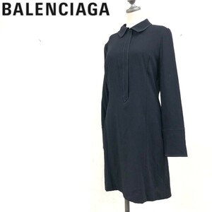 D1866-F◆ La Mode BALENCIAGA ラモードバレンシアガ ワンピース フォーマル ◆ size38 ウール100 ブラック 古着 レディース 秋冬