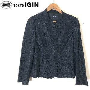 D1364-F-N◆ TOKYO IGIN トウキョウイギン スタンドカラー レースジャケット フォーマルウェア 総裏 ◆ size11R レーヨン ブラック 古着