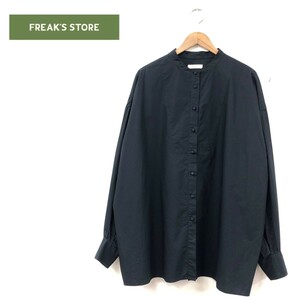 D860-U◆FREAK’S STORE フリークスストア ブラウス シャツ 長袖 バンドカラー くるみボタン 無地 シンプル ナチュラル◆sizeF ブラック 綿