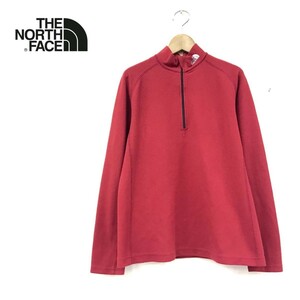 D1154-D◆ THE NORTH FACE ノースフェイス ハーフジップフリース カットソー ロゴ刺繍 薄手 レディース◆ sizeM レッド 赤 ポリエステル