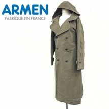 N617-F◆ フランス製 ◆ old ◆ ARMEN アーメン チェスターコート パーカー フーディ ◆ コットン100 グリーン 古着 ユニセックス 秋冬_画像1